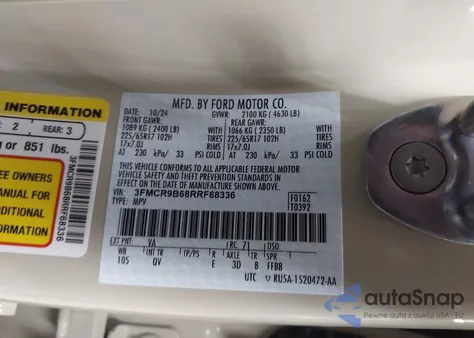 2024 Ford Bronco Sport Big Bend из США, поврежденный, VIN 3FMCR9B68RRF68336